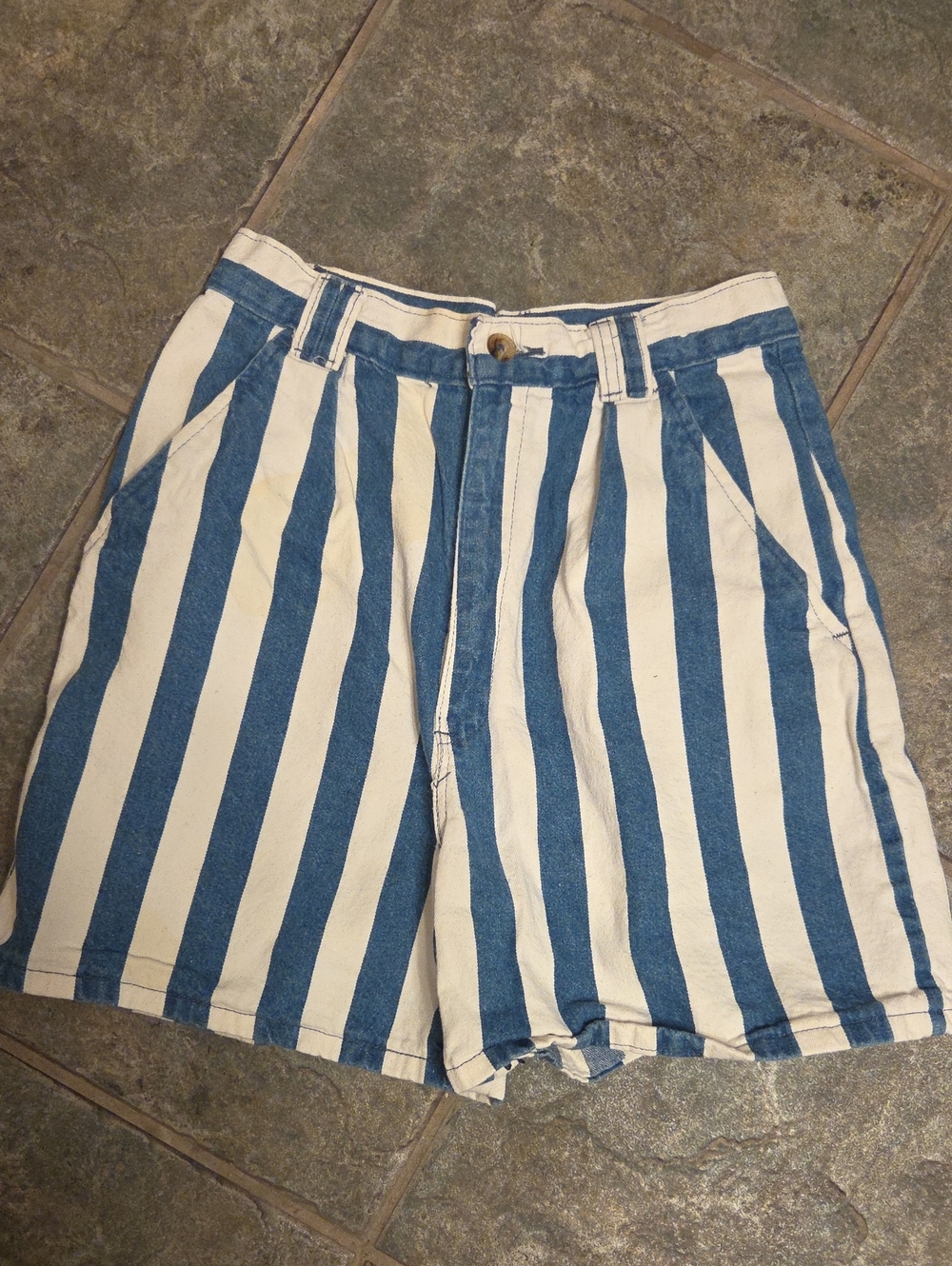 Duck Head Blue and White Striped High-Waist Women's Shorts